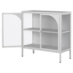 Madia in metallo, Credenza con 2 ante in vetro, Mobile bar con ripiani regolabili capacità 90 kg