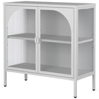 Madia in metallo, Credenza con 2 ante in vetro, Mobile bar con ripiani regolabili capacità 90 kg