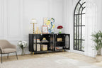Credenza moderna minimalista in legno con 4 ante in acrilico e ripiani regolabili