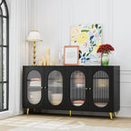 Credenza moderna minimalista in legno con 4 ante in acrilico e ripiani regolabili