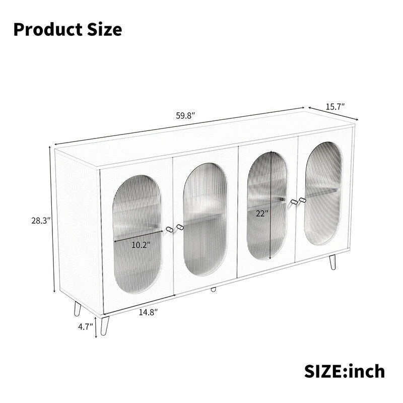 Credenza moderna minimalista in legno con 4 ante in acrilico e ripiani regolabili