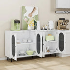 Credenza moderna minimalista in legno con 4 ante in acrilico e ripiani regolabili