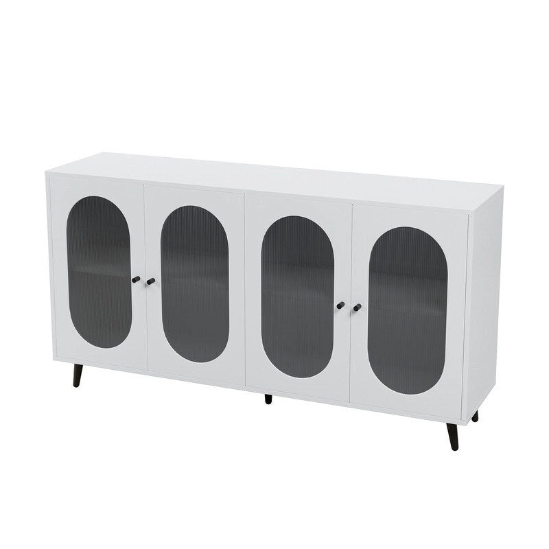Credenza moderna minimalista in legno con 4 ante in acrilico e ripiani regolabili