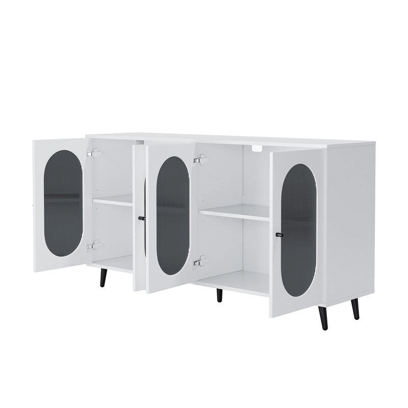 Credenza moderna minimalista in legno con 4 ante in acrilico e ripiani regolabili
