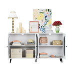 Credenza moderna minimalista in legno con 4 ante in acrilico e ripiani regolabili