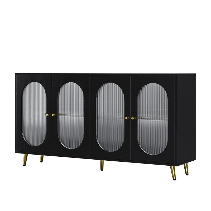 Credenza moderna minimalista in legno con 4 ante in acrilico e ripiani regolabili