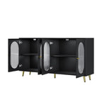 Credenza moderna minimalista in legno con 4 ante in acrilico e ripiani regolabili