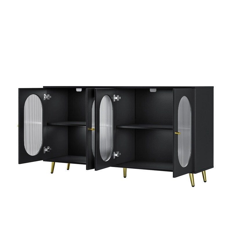 Credenza moderna minimalista in legno con 4 ante in acrilico e ripiani regolabili