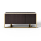 Credenza moderna in Wengé e ottone con ante a chiusura ammortizzata