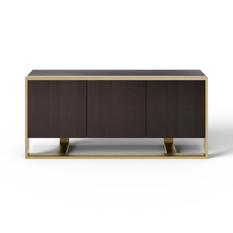 Credenza moderna in Wengé e ottone con ante a chiusura ammortizzata