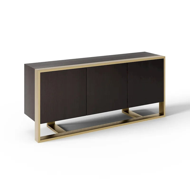 Credenza moderna in Wengé e ottone con ante a chiusura ammortizzata