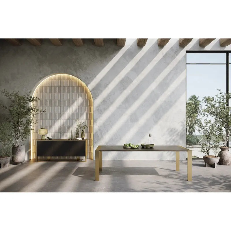 Credenza moderna in Wengé e ottone con ante a chiusura ammortizzata