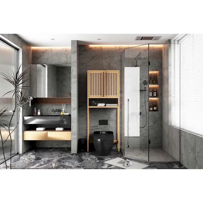 Scaffale portaoggetti per WC, bagno indipendente, lavanderia, salvaspazio, colore naturale