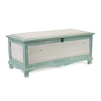 Panca cassapanca shabby in legno verde acqua con cuscino – L: 91,5 x P: 42 x H: 38 cm