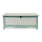 Panca cassapanca shabby in legno verde acqua con cuscino – L: 91,5 x P: 42 x H: 38 cm