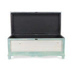Panca cassapanca shabby in legno verde acqua con cuscino – L: 91,5 x P: 42 x H: 38 cm