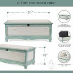 Panca cassapanca shabby in legno verde acqua con cuscino – L: 91,5 x P: 42 x H: 38 cm