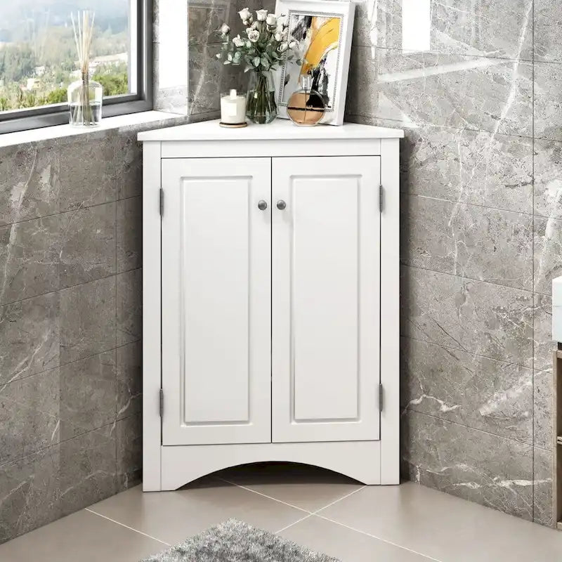 Mobiletto angolare bianco da bagno con ripiani regolabili, armadietto da pavimento indipendente per cucina di casa