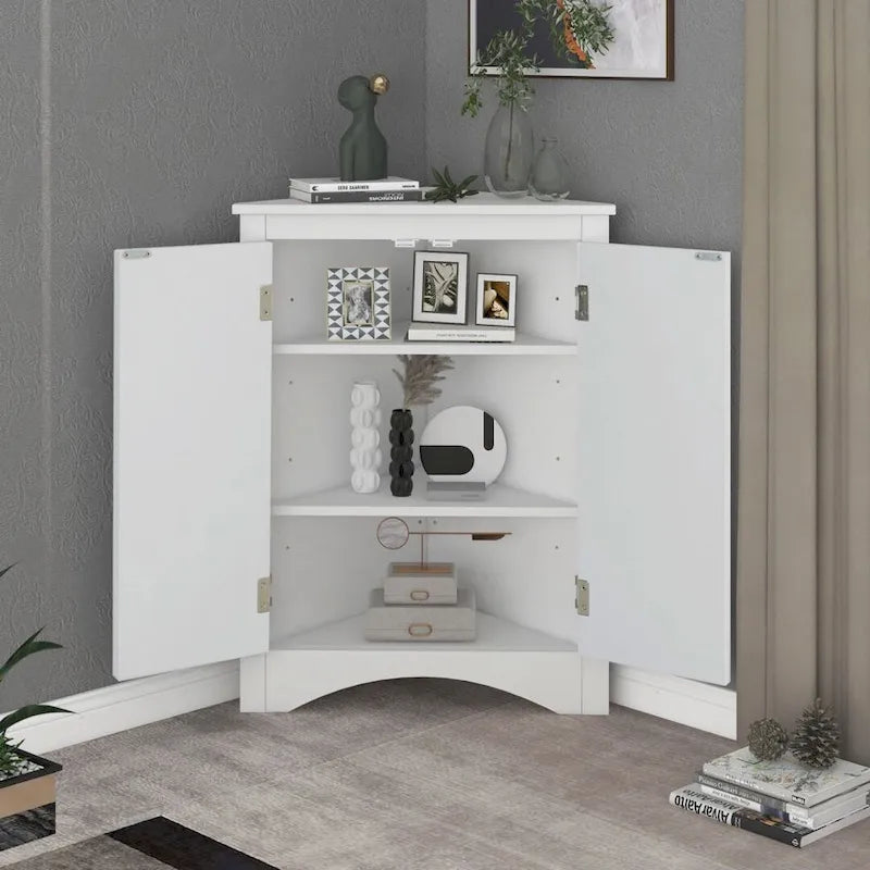 Mobiletto angolare bianco da bagno con ripiani regolabili, armadietto da pavimento indipendente per cucina di casa