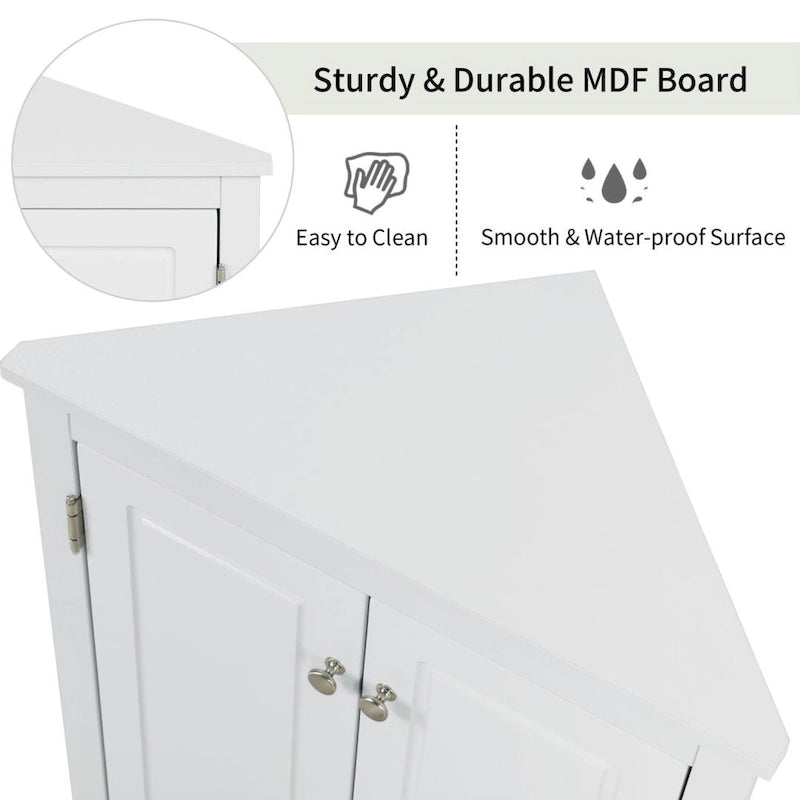 Mobiletto angolare bianco da bagno con ripiani regolabili, armadietto da pavimento indipendente per cucina di casa
