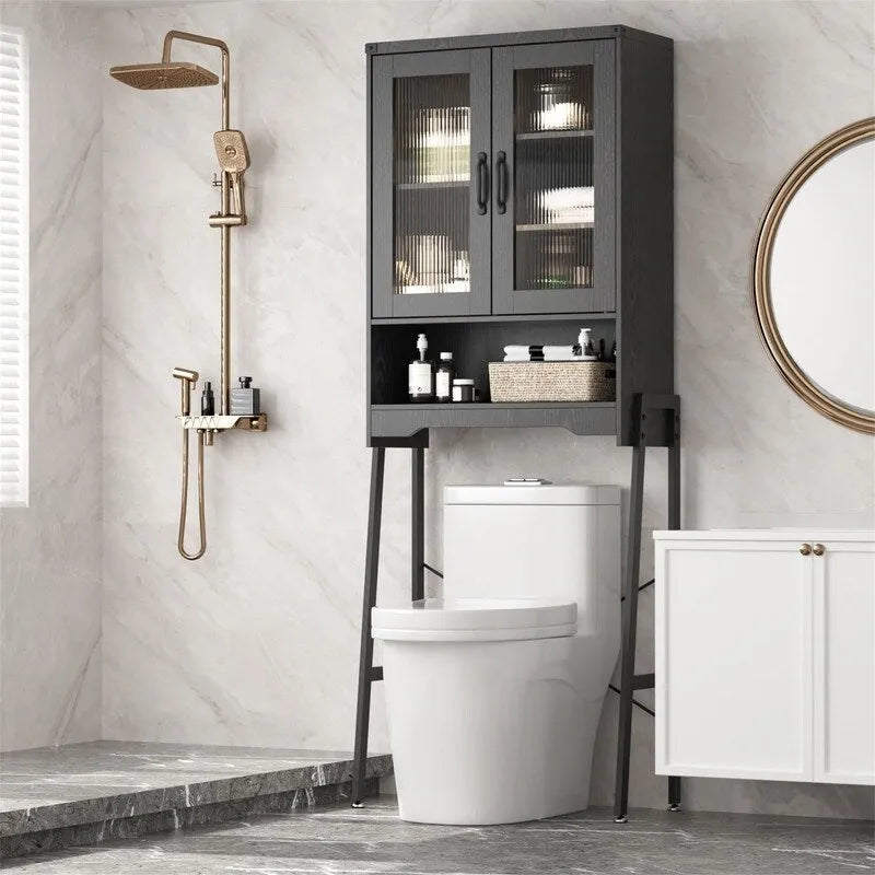 Mobiletto da bagno salvaspazio con ante in vetro temperato - 9.4P x 23.6L x 66.5A