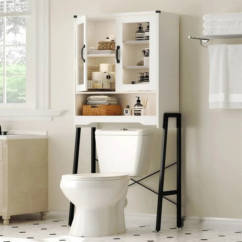 Mobiletto da bagno salvaspazio con ante in vetro temperato - 9.4P x 23.6L x 66.5A
