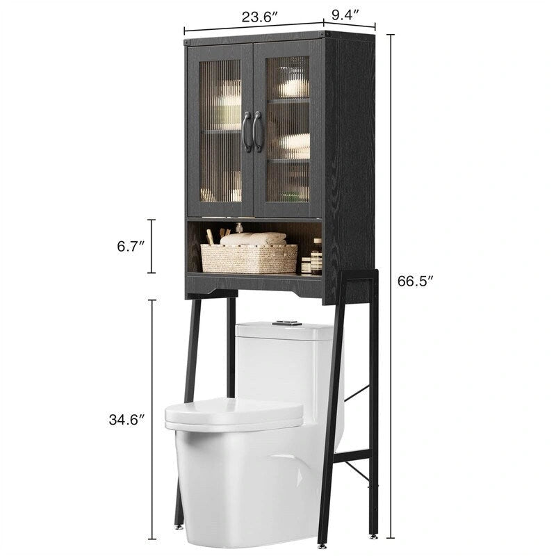 Mobiletto da bagno salvaspazio con ante in vetro temperato - 9.4P x 23.6L x 66.5A