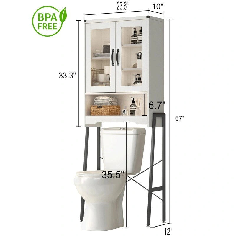 Mobiletto da bagno salvaspazio con ante in vetro temperato - 9.4P x 23.6L x 66.5A