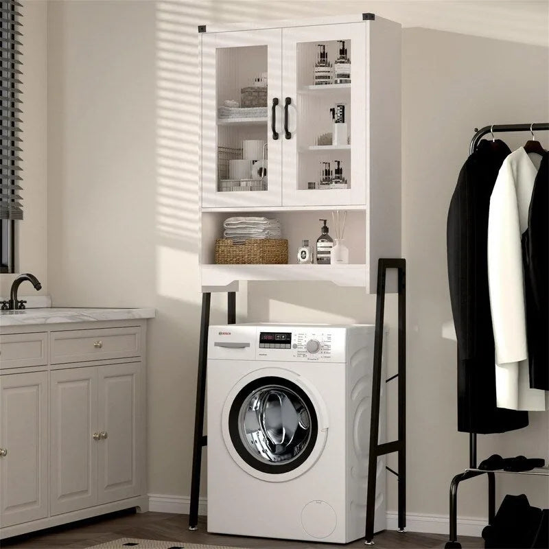 Mobiletto da bagno salvaspazio con ante in vetro temperato - 9.4P x 23.6L x 66.5A