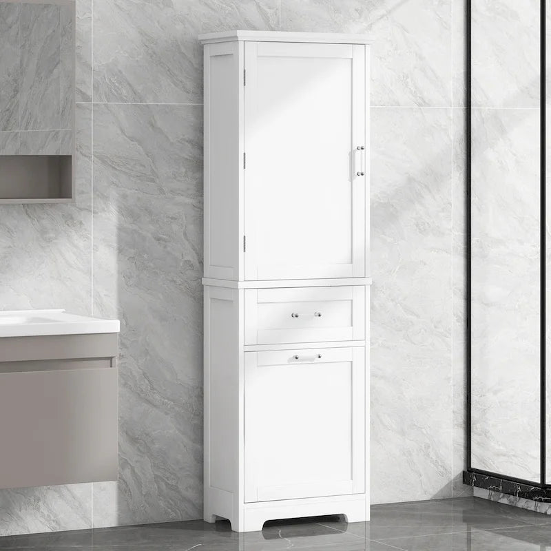 Mobile bagno alto 68 cm in legno bianco a 1 anta con cassetti e ripiano regolabile