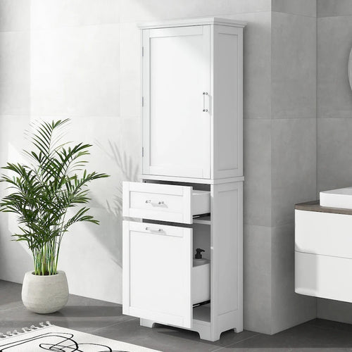 Mobile bagno alto 68 cm in legno bianco a 1 anta con cassetti e ripiano regolabile