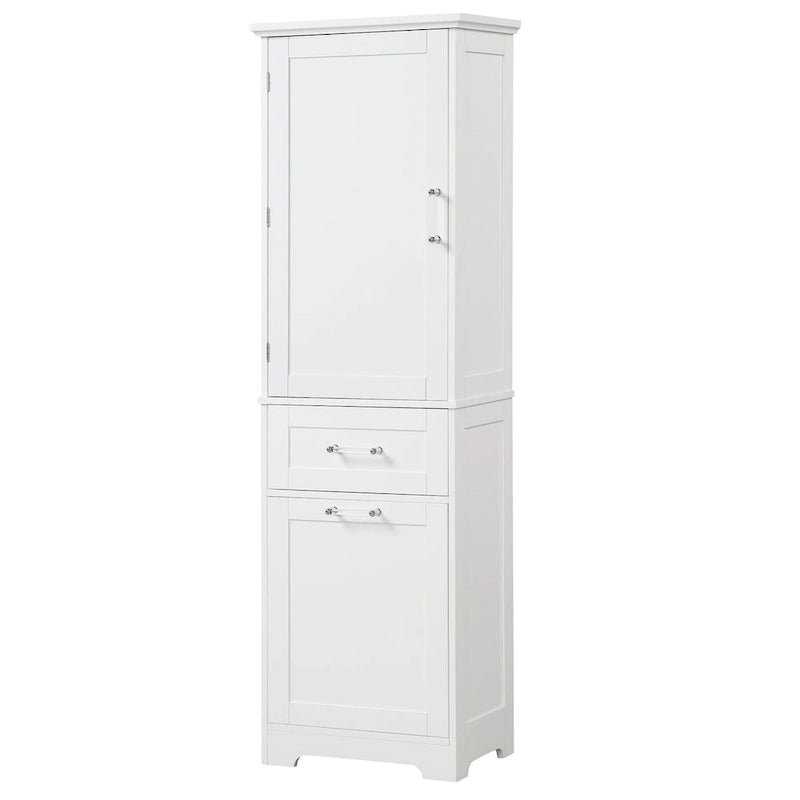 Mobile bagno alto 68 cm in legno bianco a 1 anta con cassetti e ripiano regolabile