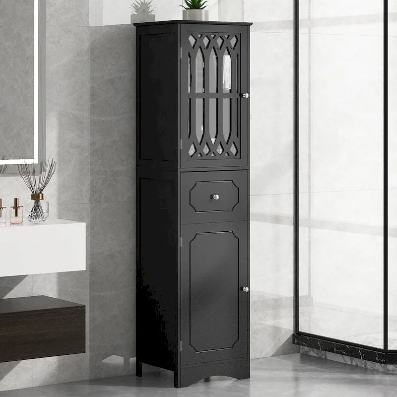 Mobile Bagno Autoportante con Cassetto e Ante, Ripiano Regolabile