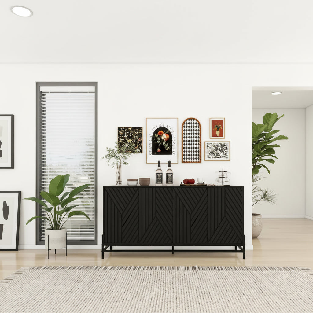 Sideboard Buffet Cabinet, Coffee Bar Cabinet, 47.2 Cabinet with 3 Drawers & 2 Doors, Kitchen Buffet Cabinet Cupboard Natural