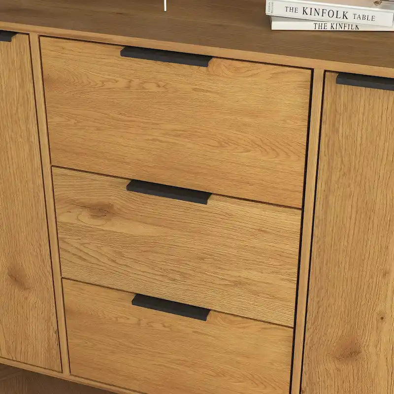 Madia Buffet, Mobile Bar Caffè, Mobiletto da 120 cm con 3 Cassetti e 2 Ante, Credenza da Cucina Naturale