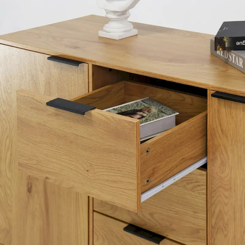 Madia Buffet, Mobile Bar Caffè, Mobiletto da 120 cm con 3 Cassetti e 2 Ante, Credenza da Cucina Naturale