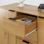 Madia Buffet, Mobile Bar Caffè, Mobiletto da 120 cm con 3 Cassetti e 2 Ante, Credenza da Cucina Naturale