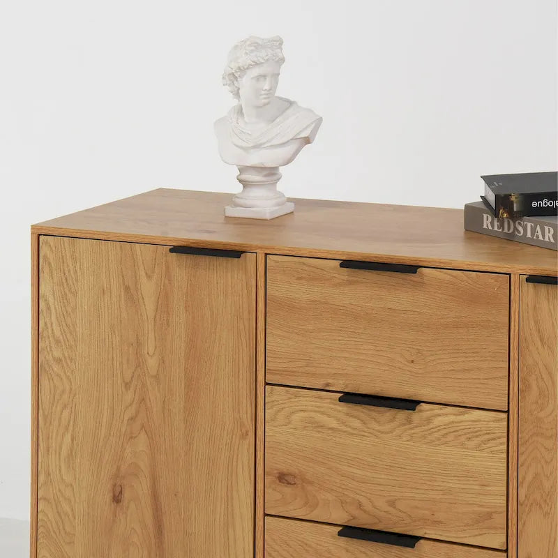 Madia Buffet, Mobile Bar Caffè, Mobiletto da 120 cm con 3 Cassetti e 2 Ante, Credenza da Cucina Naturale