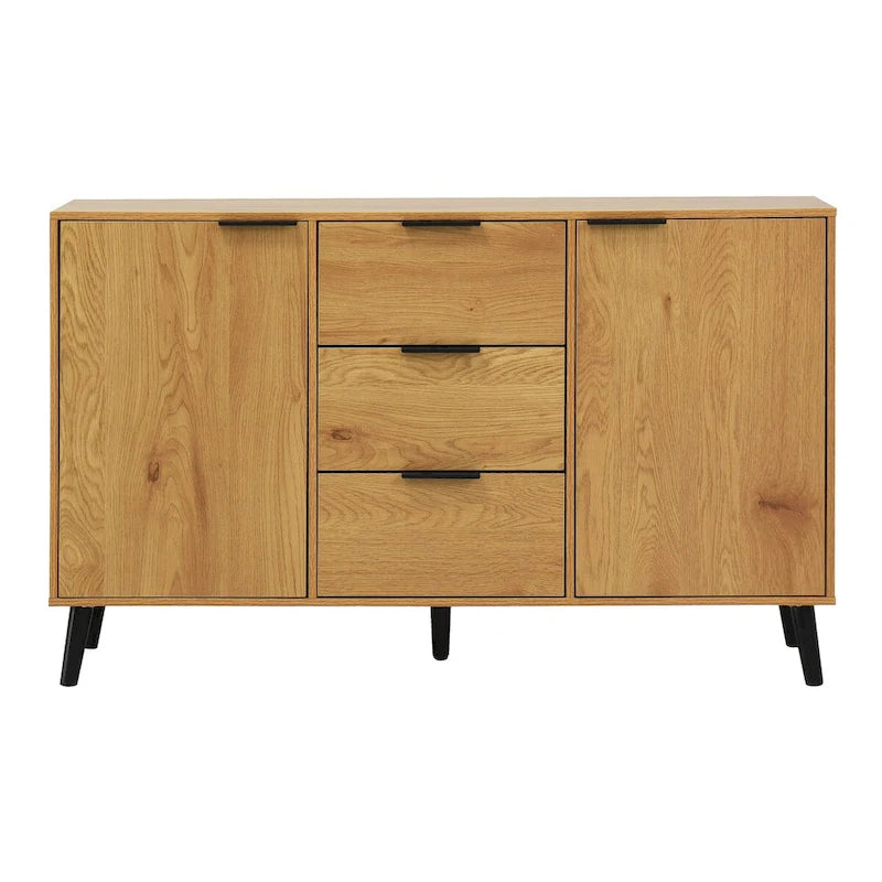 Madia Buffet, Mobile Bar Caffè, Mobiletto da 120 cm con 3 Cassetti e 2 Ante, Credenza da Cucina Naturale