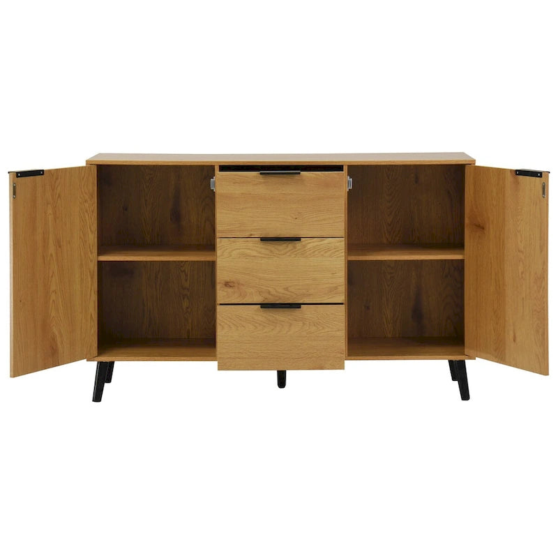 Madia Buffet, Mobile Bar Caffè, Mobiletto da 120 cm con 3 Cassetti e 2 Ante, Credenza da Cucina Naturale